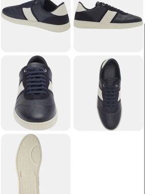 Salvatore Ferragamo Navy and Cream Low-Top Leather Sneakers